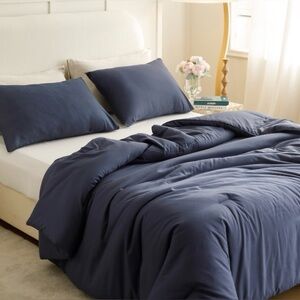 ROSGONIA Navy Blue Comforter Set Queen, 3pcs